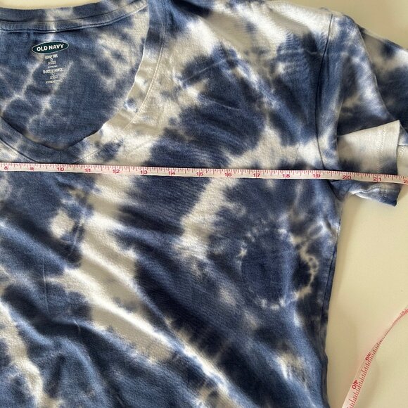 NWT Old Navy Small (Petite) Navy Blue Tie-Dye V-Neck Boxy Loose-Fit Crop Tee - Picture 11 of 14